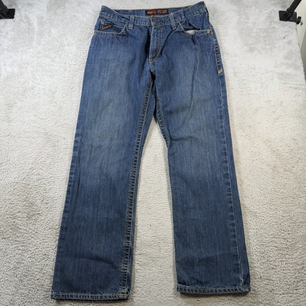 Ariat FR Jeans Mens 34x32 Blue Denim M4 Low Rise Boot Cut Cowboy Workwear Rodeo
